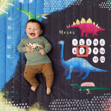 tapete mesversário acompanhamento mensal dupla face branco tema dino use alce