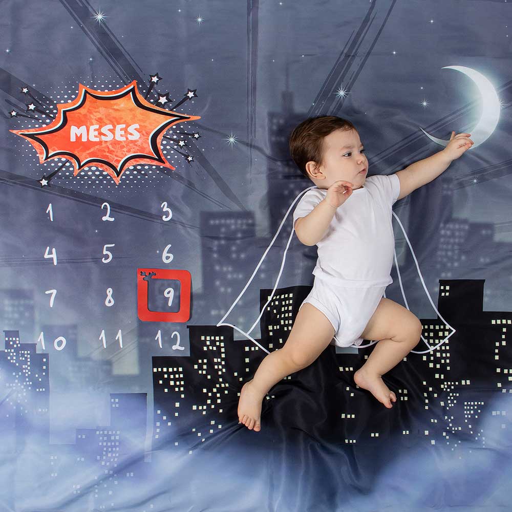 tapete mesversário acompanhamento mensal dupla face tema super herói use alce