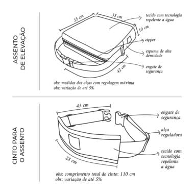 Assento de Alimentação Quadrado e Cinto Caramelo
