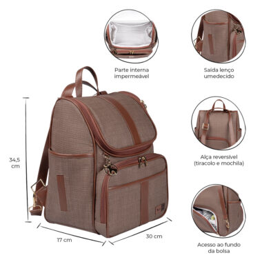 Bolsa Mochila Maternidade Multifuncional Lebaby 2 em 1 Cappuccino