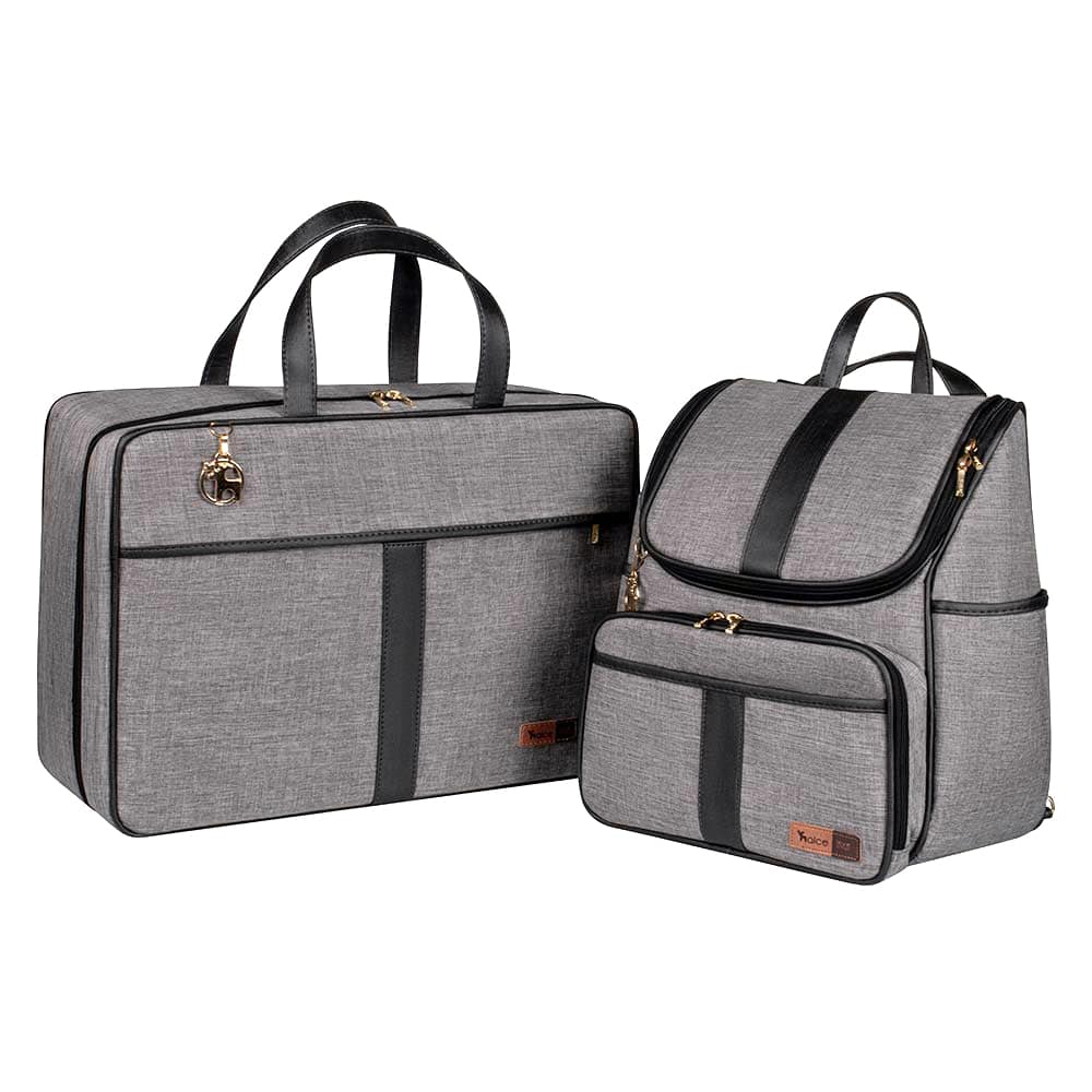 Kit Mochila e Mala Maternidade Multifuncional Lebaby 2 em 1 Cinza Mescla