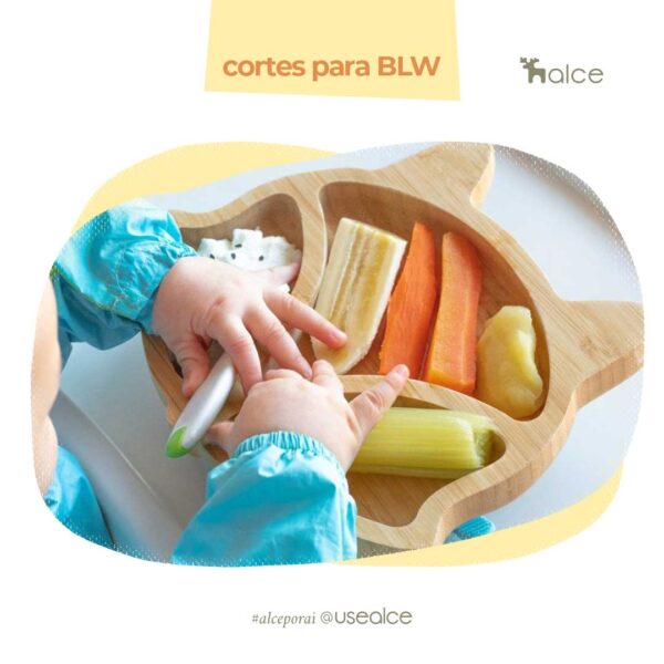 Cortes seguros para BLW apresentados em prato infantil
