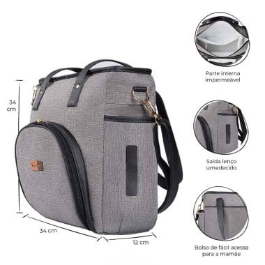 Bolsa Maternidade Lebaby Cinza Mescla