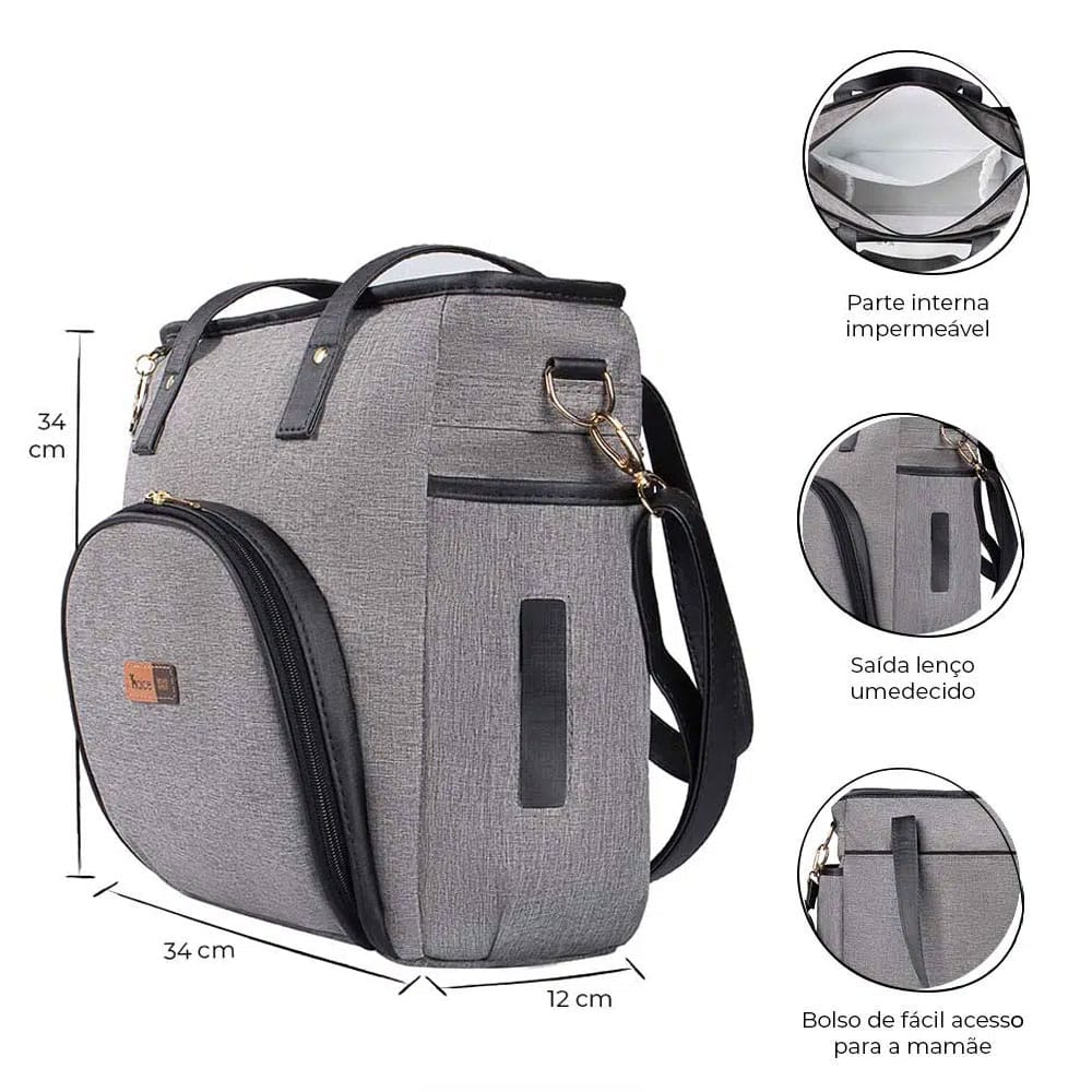 Bolsa Maternidade Lebaby Cinza Mescla - Imagem 2