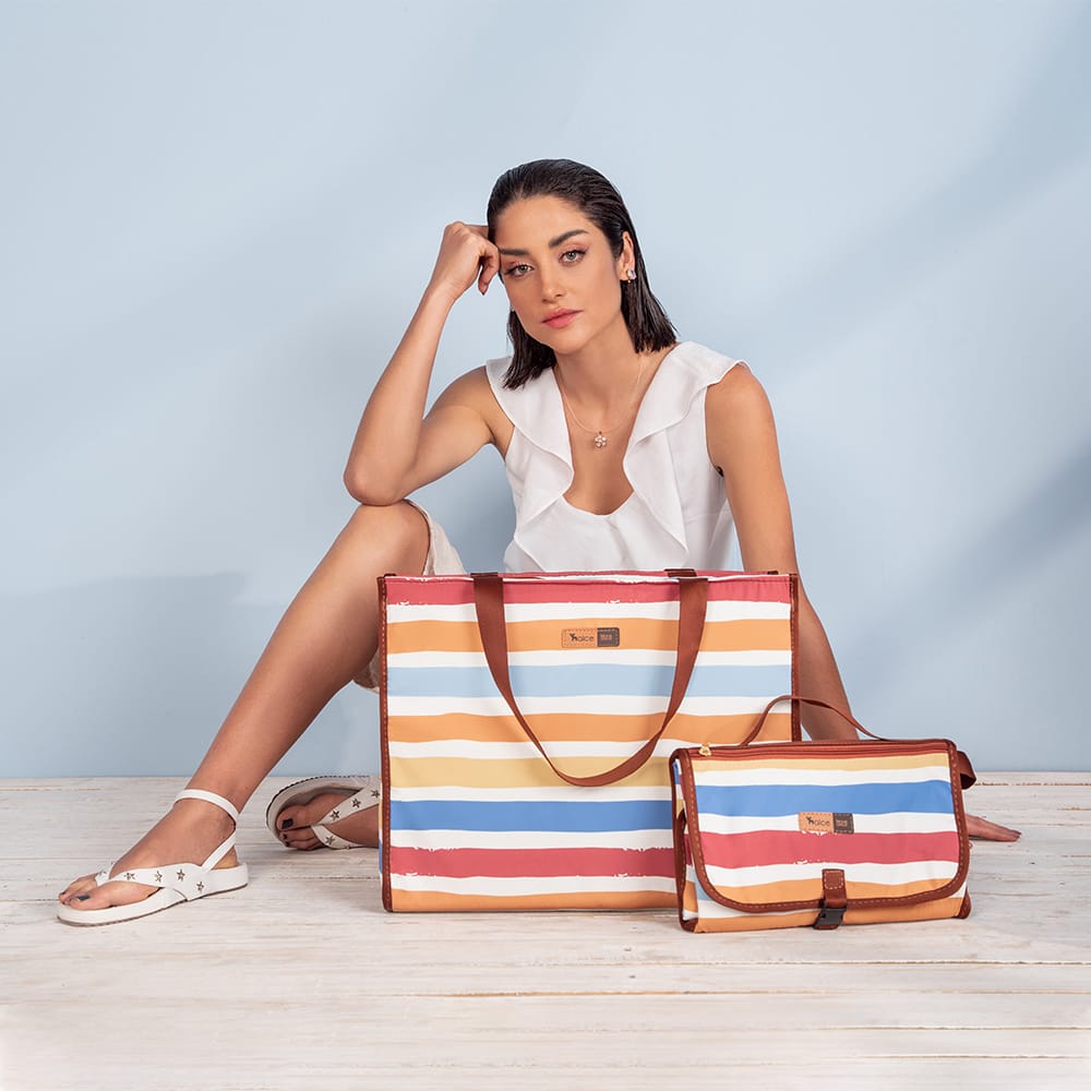 kit trocador portatil de bebe com porta fraldas bolsa maternidade bag alce listras