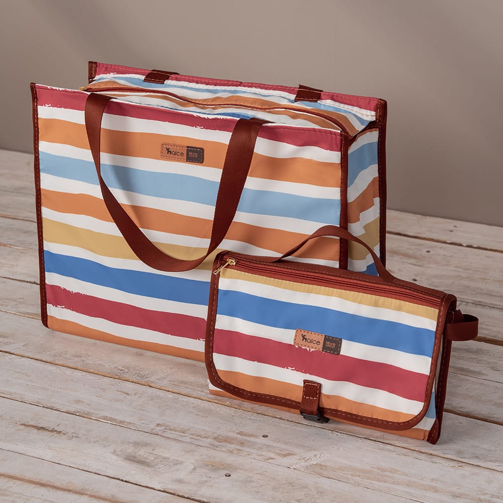 kit trocador portatil de bebe com porta fraldas bolsa maternidade bag alce listras