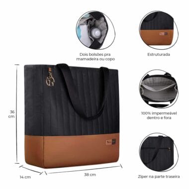 Bolsa Maternidade Coleção Cores - Preto e Caramelo
