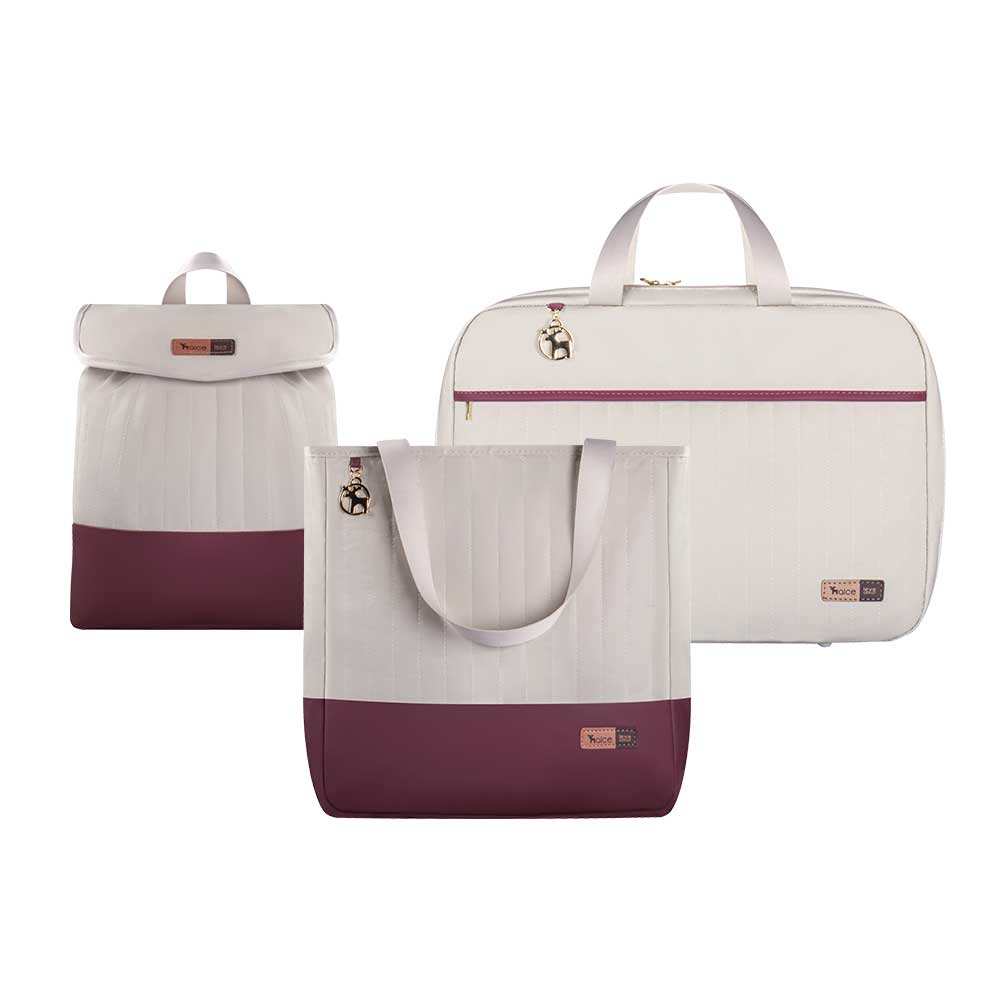 Kit Bolsa Mala e Mochila Maternidade Coleção Cores - Creme e Marsala