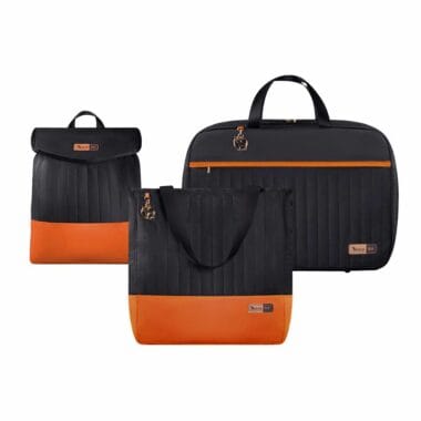 Kit Bolsa Mala e Mochila Maternidade Coleção Cores - Preto e Laranja