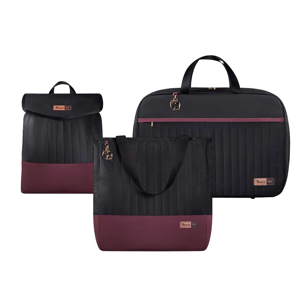 Kit Bolsa Mala e Mochila Maternidade Coleção Cores - Preto e Marsala