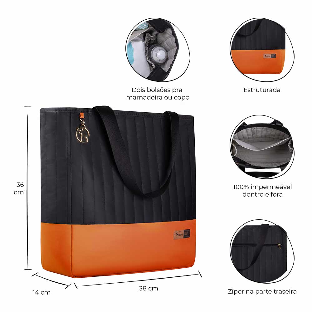Bolsa Maternidade Coleção Cores - Preto e Laranja - Imagem 2