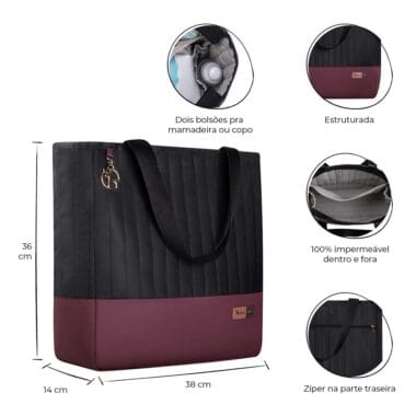 Bolsa Maternidade Coleção Cores - Preto e Marsala