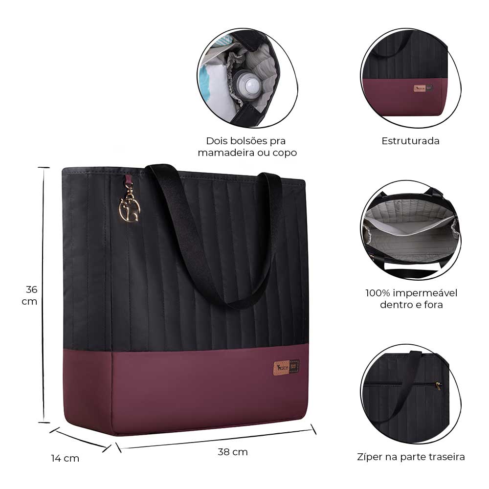 Bolsa Maternidade Coleção Cores - Preto e Marsala - Imagem 2