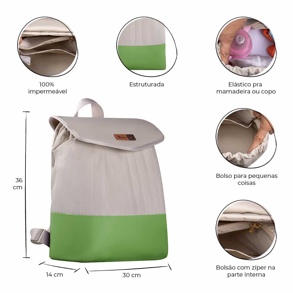 Mochila Maternidade Coleção Cores - Creme e Verde - Imagem 2