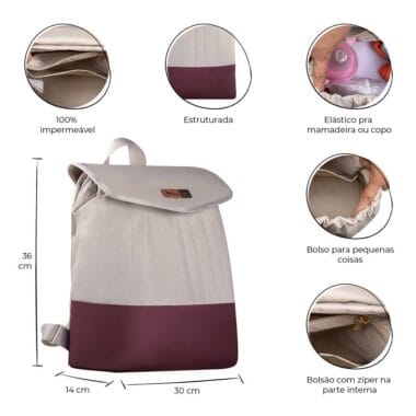 Mochila Maternidade Coleção Cores - Creme e Marsala