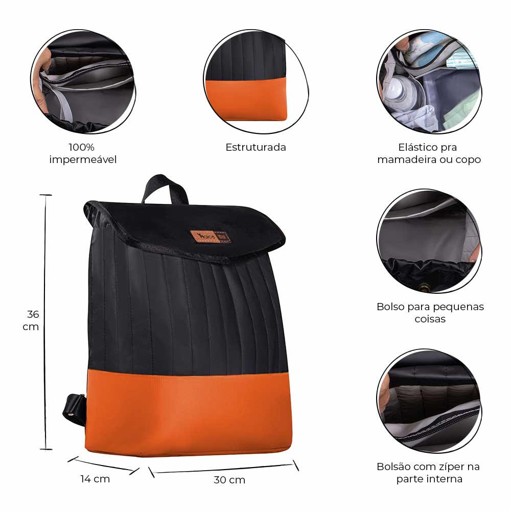 Mochila Maternidade Coleção Cores - Preto e Laranja - Imagem 2