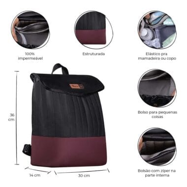 Mochila Maternidade Coleção Cores - Preto e Marsala