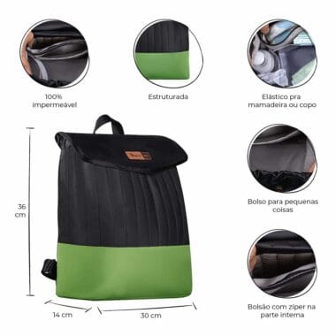 Kit Bolsa Mala e Mochila Maternidade Coleção Cores - Preto e Verde