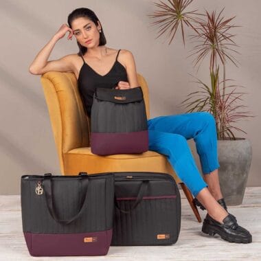 Kit Bolsa Mala e Mochila Maternidade Coleção Cores - Preto e Marsala