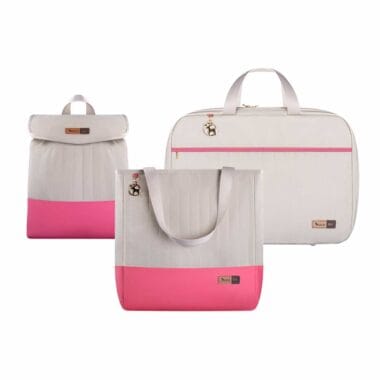Kit Bolsa Mala e Mochila Maternidade Coleção Cores - Creme e Pink