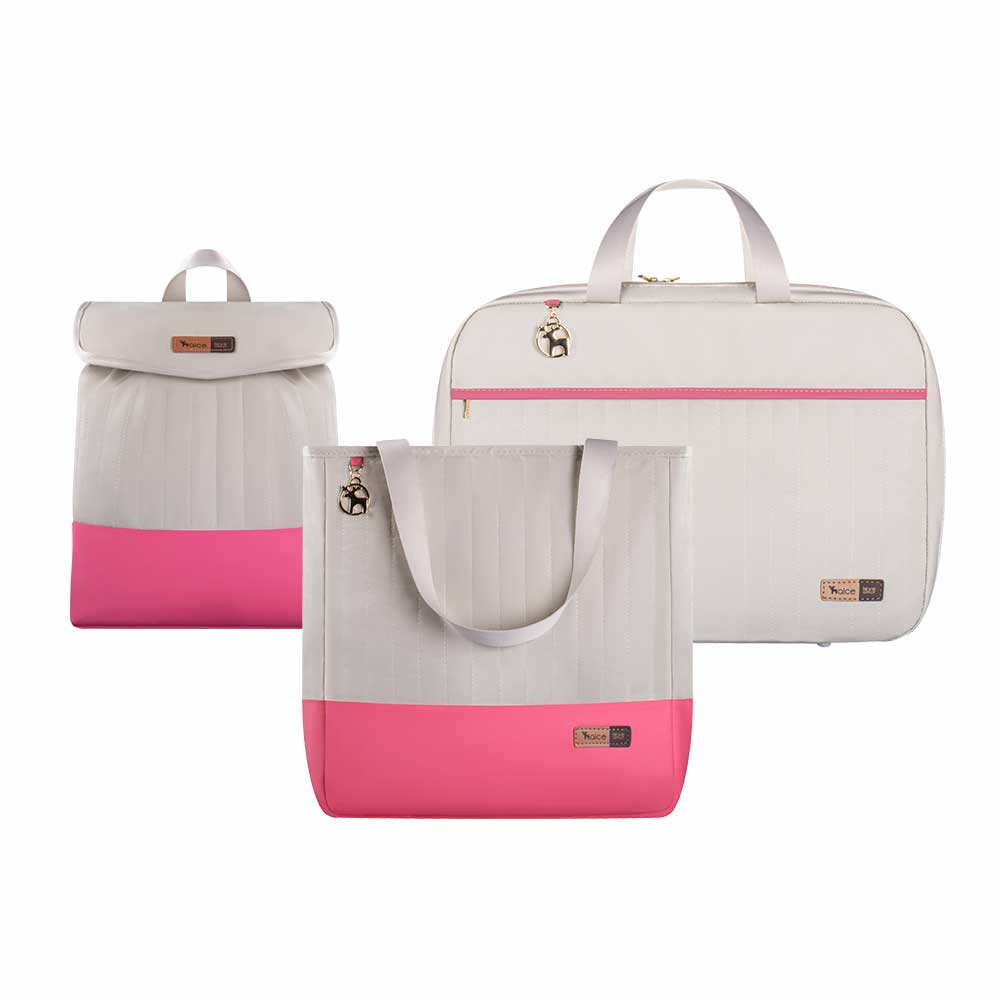 Kit Bolsa Mala e Mochila Maternidade Coleção Cores - Creme e Pink