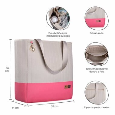 Bolsa Maternidade Coleção Cores - Creme e Pink