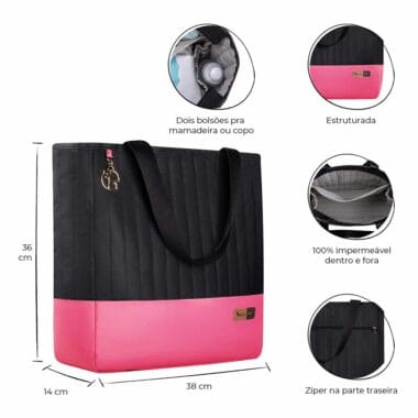 Kit Bolsa Mala e Mochila Maternidade Coleção Cores - Preto e Pink