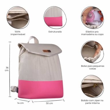 Kit Bolsa Mala e Mochila Maternidade Coleção Cores - Creme e Pink