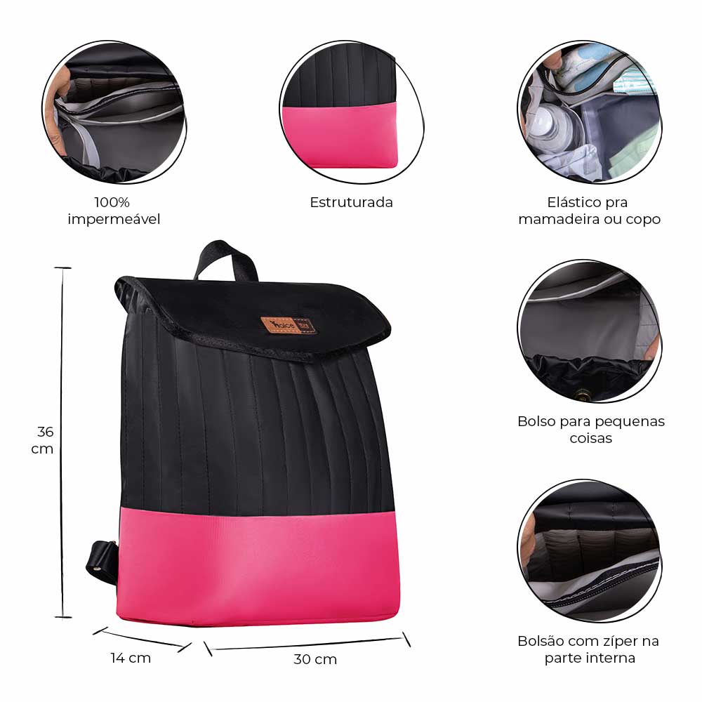 Mochila Maternidade Coleção Cores - Preto e Pink - Imagem 2