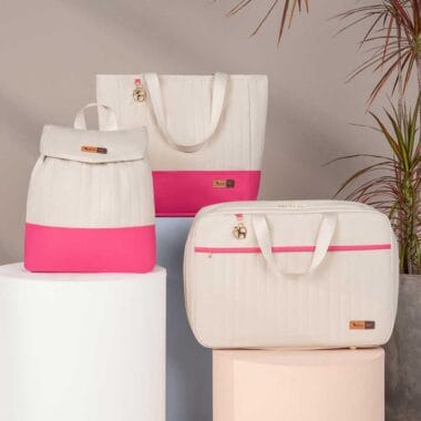 Kit Bolsa Mala e Mochila Maternidade Coleção Cores - Creme e Pink