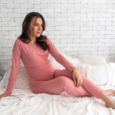 Pijama Maternidade e Amamentação Blusa e Calça Canelado  - Rose