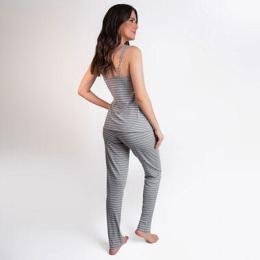 Pijama Maternidade e Amamentação Calça e Blusa - Listras Cinza