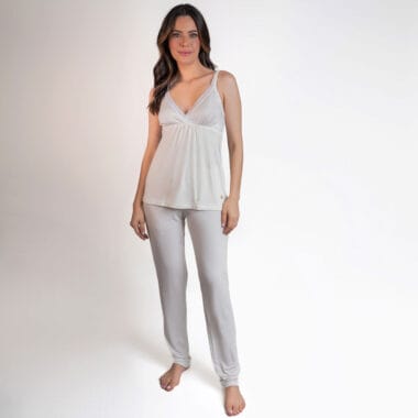 Pijama Maternidade e Amamentação Calça e Blusa - off white