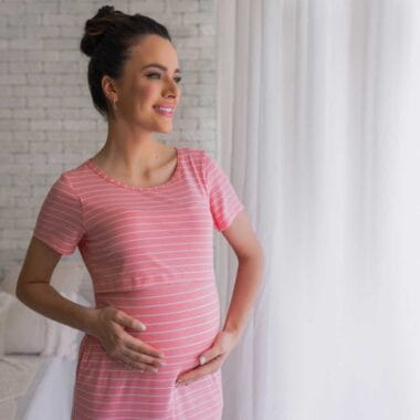 Vestido de Amamentação e Maternidade – Midi Viscolycra Listras Rosa