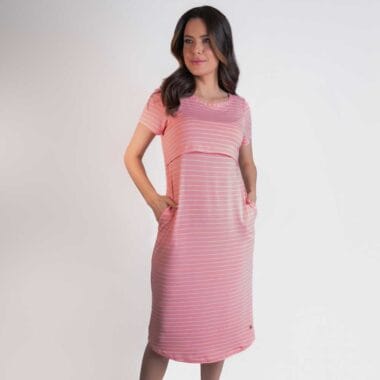 Vestido de Amamentação e Maternidade – Midi Viscolycra Listras Rosa