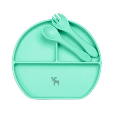 Kit Introdução Alimentar Prato Silicone com Ventosa Verde Claro
