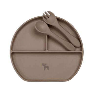 Kit Introdução Alimentar Prato Silicone com Ventosa Verde Musgo