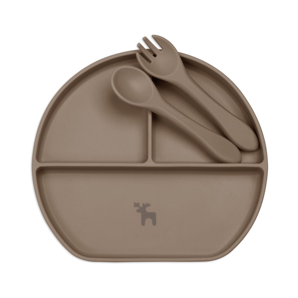 Kit Introdução Alimentar Prato Silicone com Ventosa Verde Musgo