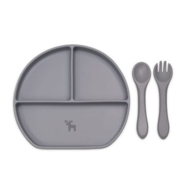 Kit Introdução Alimentar Prato Silicone com Ventosa Cinza