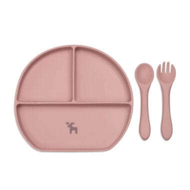 Kit Introdução Alimentar Prato Silicone com Ventosa Rose