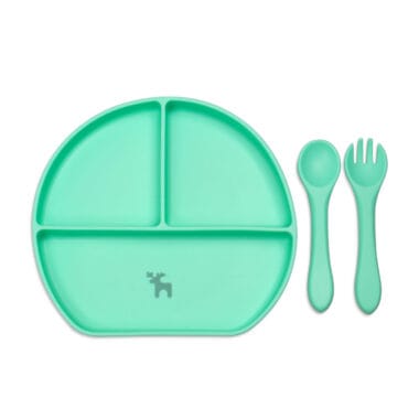 Kit Introdução Alimentar Prato Silicone com Ventosa Verde Claro