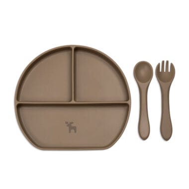 Kit Introdução Alimentar Prato Silicone com Ventosa Verde Musgo