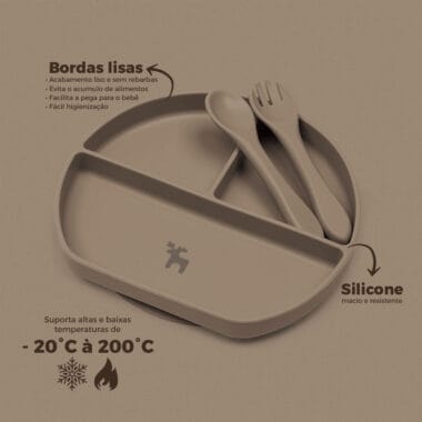 Kit Introdução Alimentar Prato Silicone com Ventosa Verde Musgo