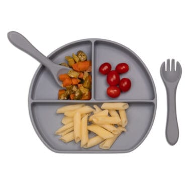 Kit Introdução Alimentar Prato Silicone com Ventosa Cinza