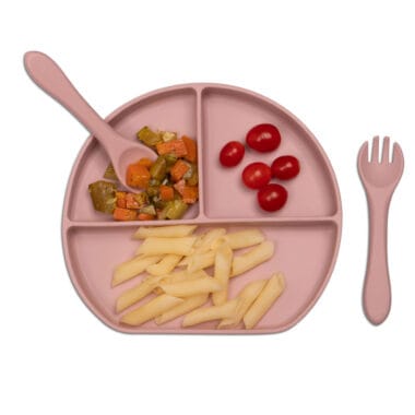 Kit Introdução Alimentar Prato Silicone com Ventosa Rose