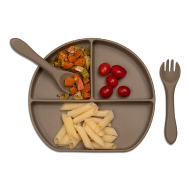 Kit Introdução Alimentar Prato Silicone com Ventosa Verde Musgo