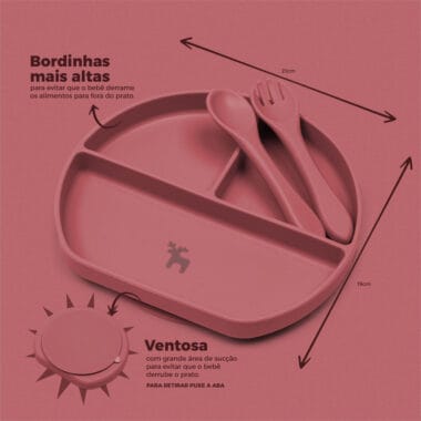 Kit Introdução Alimentar Prato Silicone com Ventosa Marsala
