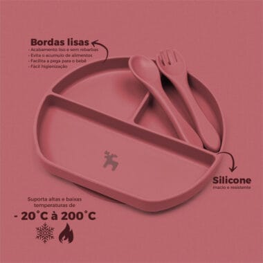 Kit Introdução Alimentar Prato Silicone com Ventosa Marsala