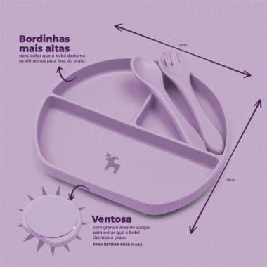 Kit Introdução Alimentar Prato Silicone com Ventosa Lilás
