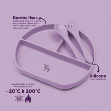 Kit Introdução Alimentar Prato Silicone com Ventosa Lilás
